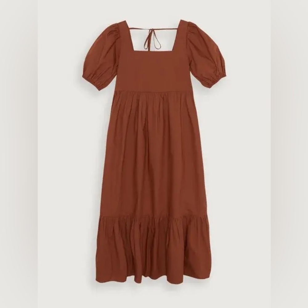 Oak & Fort Mid tiered puffy sleeves dress in Tobacco xs